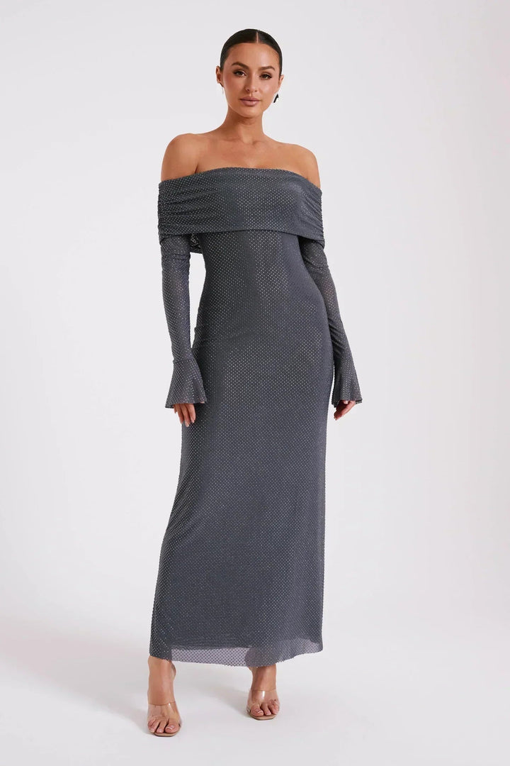 Gemma | Women's Off Shoulder Maxi Dress Long Sleeve Cocktail