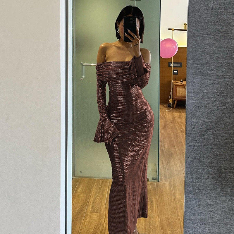Gemma | Women's Off Shoulder Maxi Dress Long Sleeve Cocktail