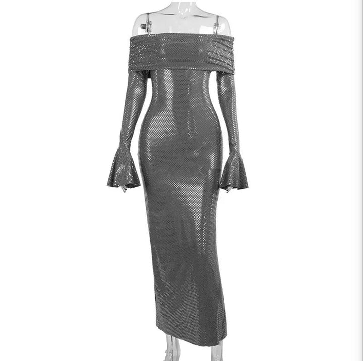 Gemma | Women's Off Shoulder Maxi Dress Long Sleeve Cocktail