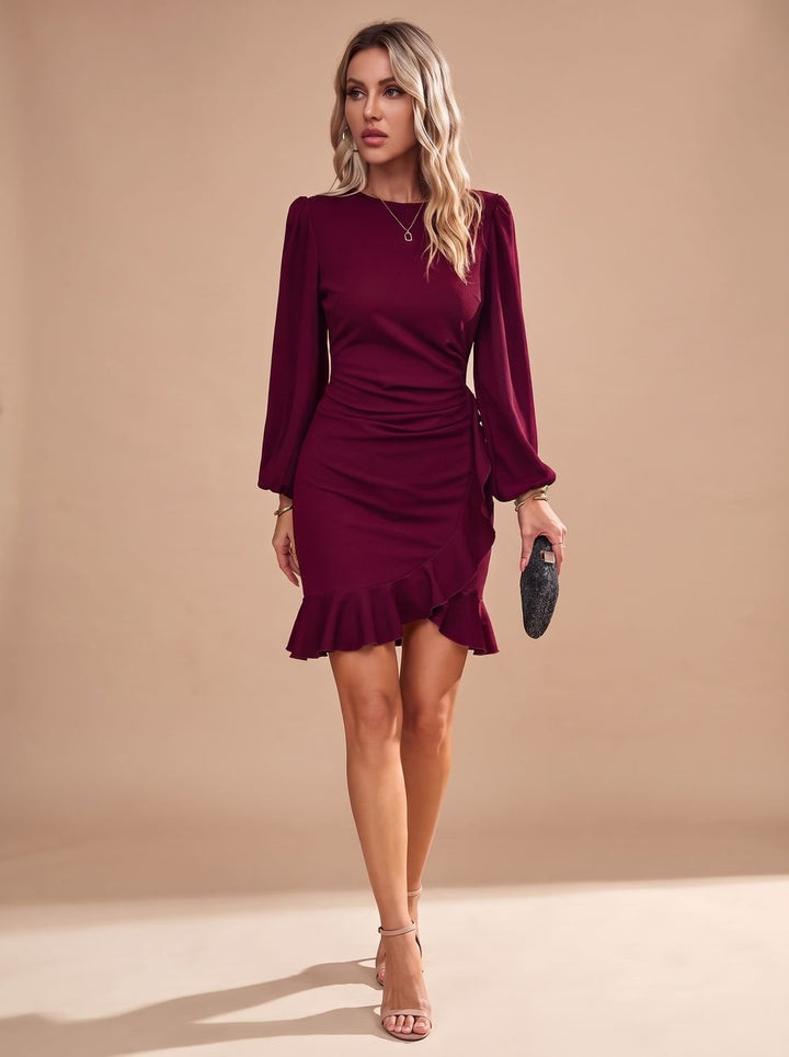 Grace | Women's Cocktail Party Dress Long Sleeve Mini with Ruffle Hem