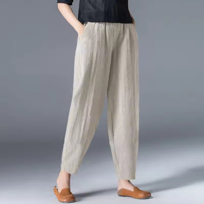 Hannah | Women's Linen Pants Relaxed Fit Ankle Length with Pockets