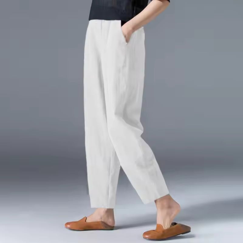 Hannah | Women's Linen Pants Relaxed Fit Ankle Length with Pockets