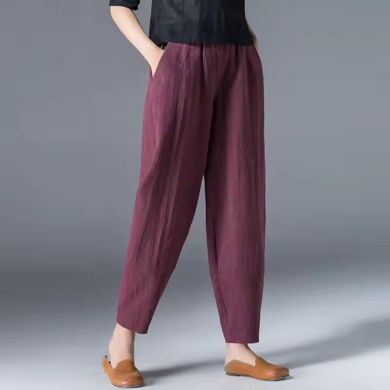 Hannah | Women's Linen Pants Relaxed Fit Ankle Length with Pockets