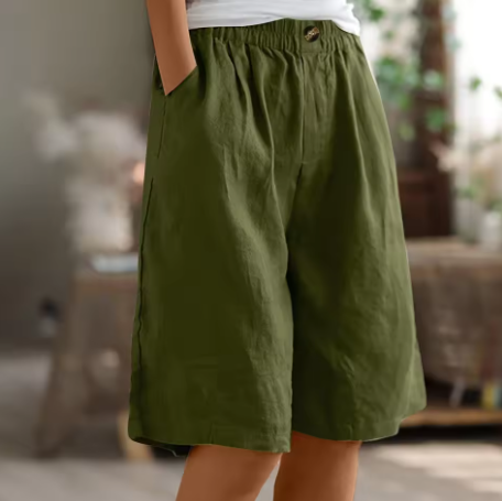 Hannah | Women's Linen Shorts Knee Length with Pockets