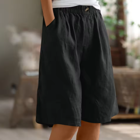 Hannah | Women's Linen Shorts Knee Length with Pockets