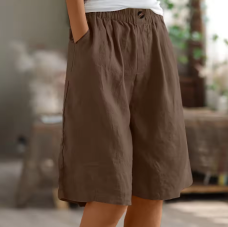 Hannah | Women's Linen Shorts Knee Length with Pockets