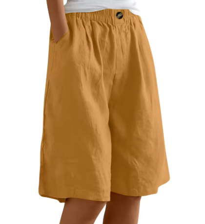 Hannah | Women's Linen Shorts Knee Length with Pockets