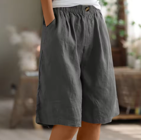 Hannah | Women's Linen Shorts Knee Length with Pockets