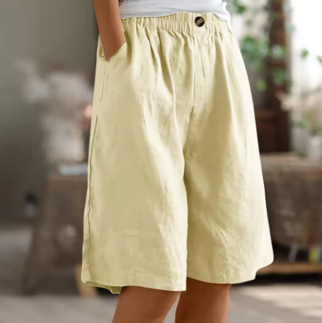 Hannah | Women's Linen Shorts Knee Length with Pockets