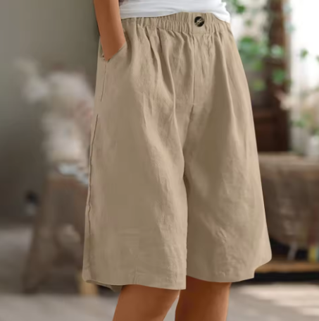 Hannah | Women's Linen Shorts Knee Length with Pockets