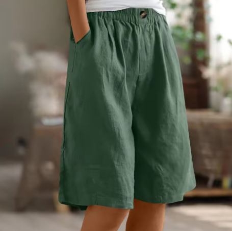 Hannah | Women's Linen Shorts Knee Length with Pockets