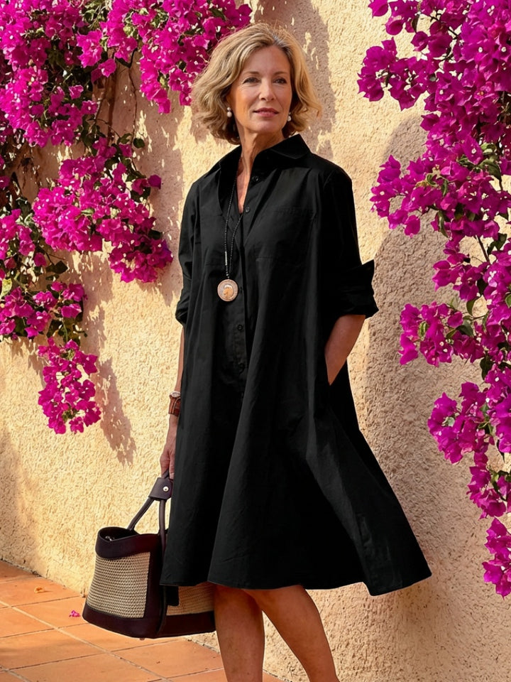Hannah | Women's Midi Shirt Dress with Pockets Long Sleeve