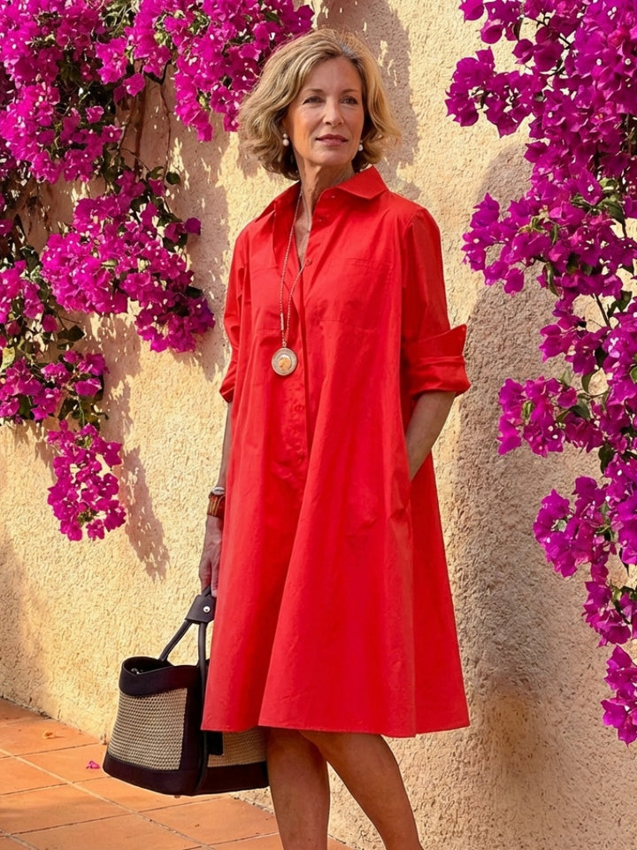Hannah | Women's Midi Shirt Dress with Pockets Long Sleeve