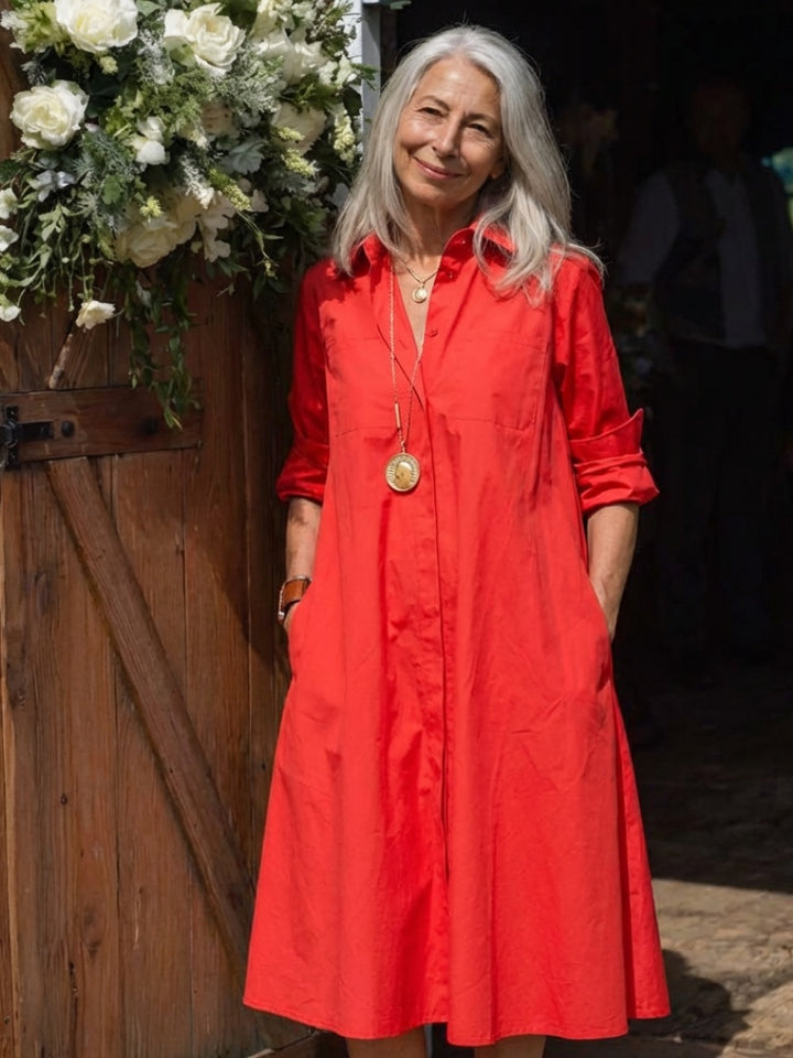 Hannah | Women's Midi Shirt Dress with Pockets Long Sleeve