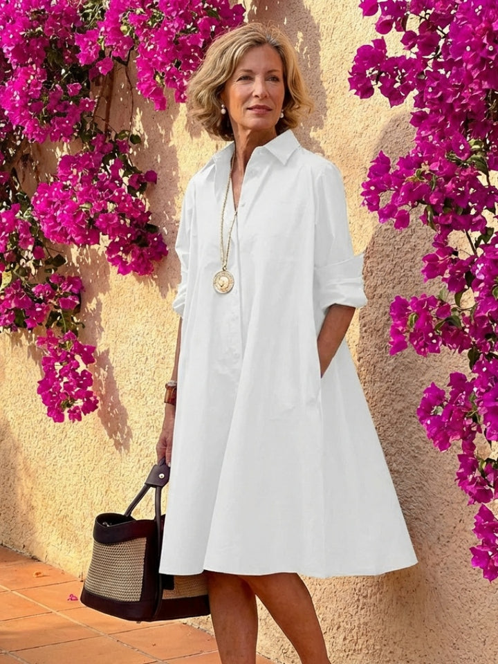 Hannah | Women's Midi Shirt Dress with Pockets Long Sleeve