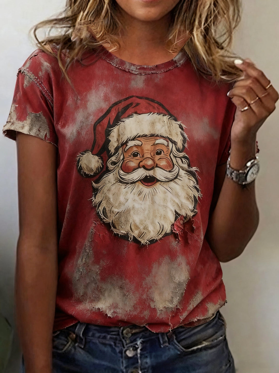 Harper | Women's Christmas T Shirt Santa Print Short Sleeve