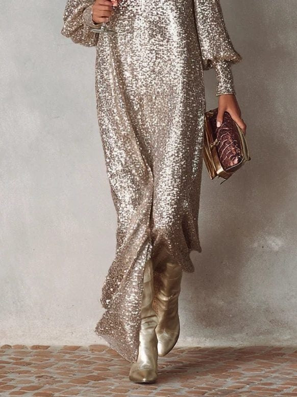 Harper | Women's Sequin Maxi Party Dress Long Sleeve V-Neck