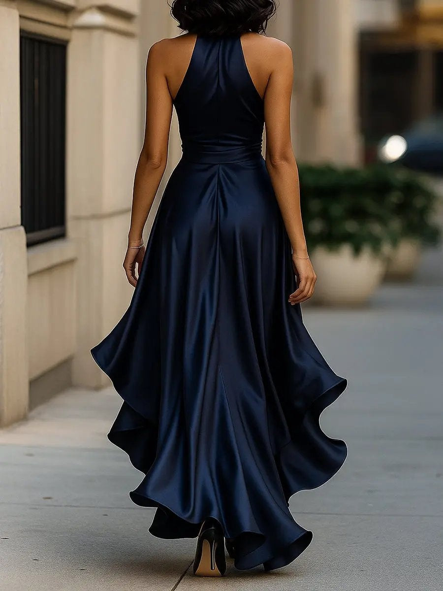 Hazel | Women's Satin Halter Cocktail Dress High-Low Hem