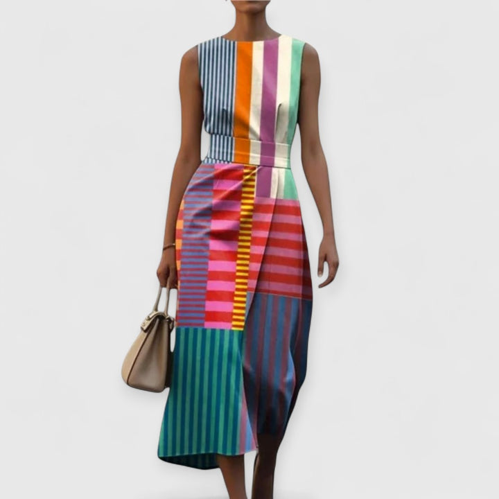 Hazel | Women's Striped Midi Dress Sleeveless Summer Dress