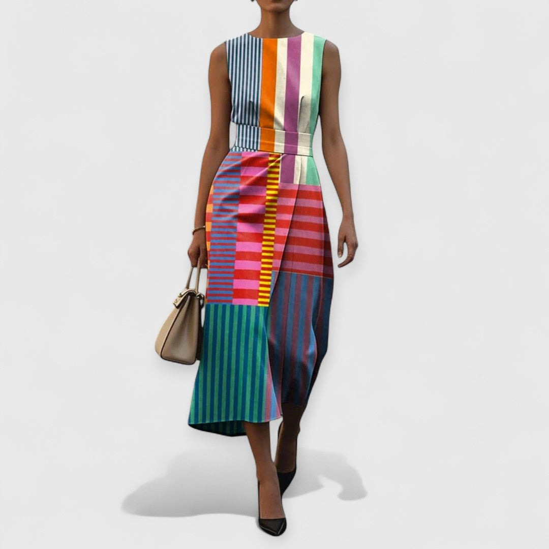 Hazel | Women's Striped Midi Dress Sleeveless Summer Dress