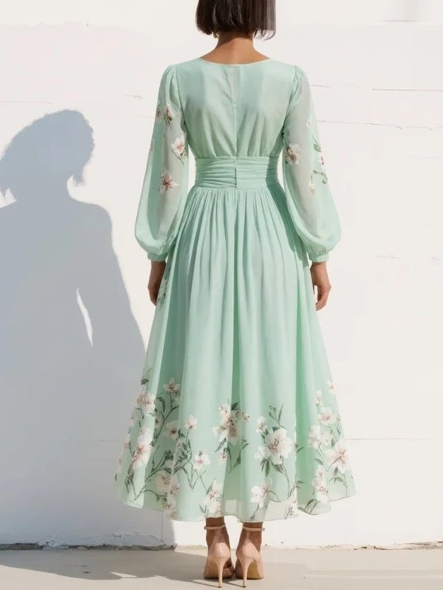 Isabella | Women's Floral Midi Dress Long Sleeve Chiffon Cocktail