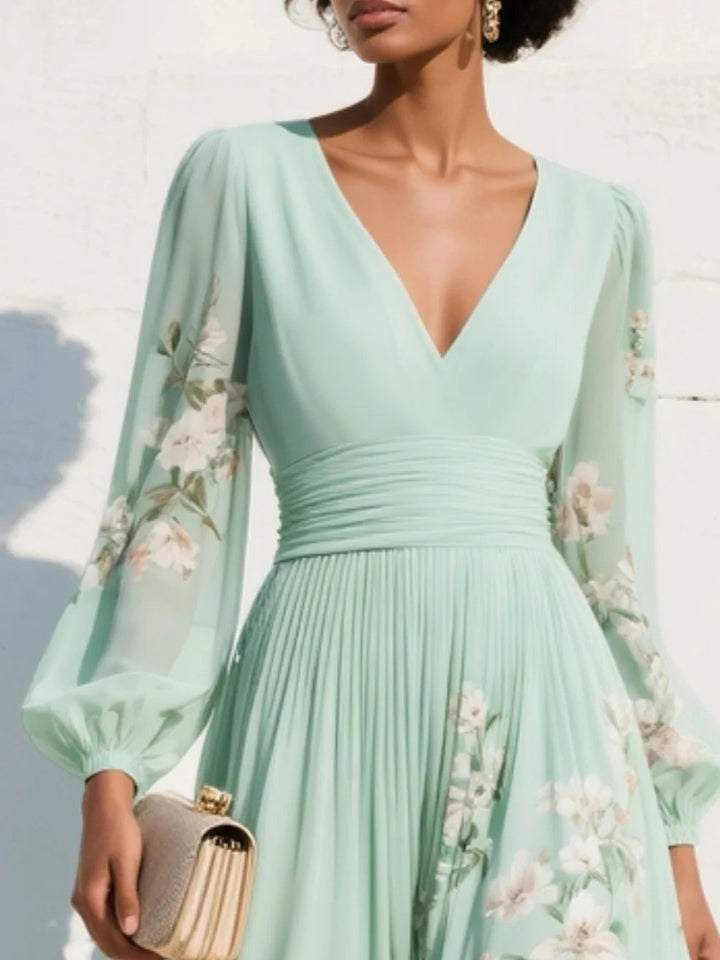 Isabella | Women's Floral Midi Dress Long Sleeve Chiffon Cocktail