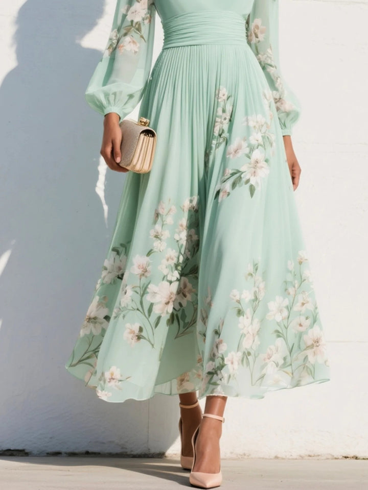 Isabella | Women's Floral Midi Dress Long Sleeve Chiffon Cocktail