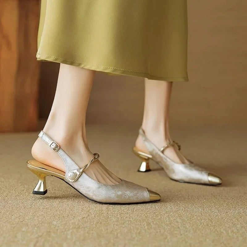 Isabella | Women's Kitten Heels Slingback Pumps with Pearl Strap