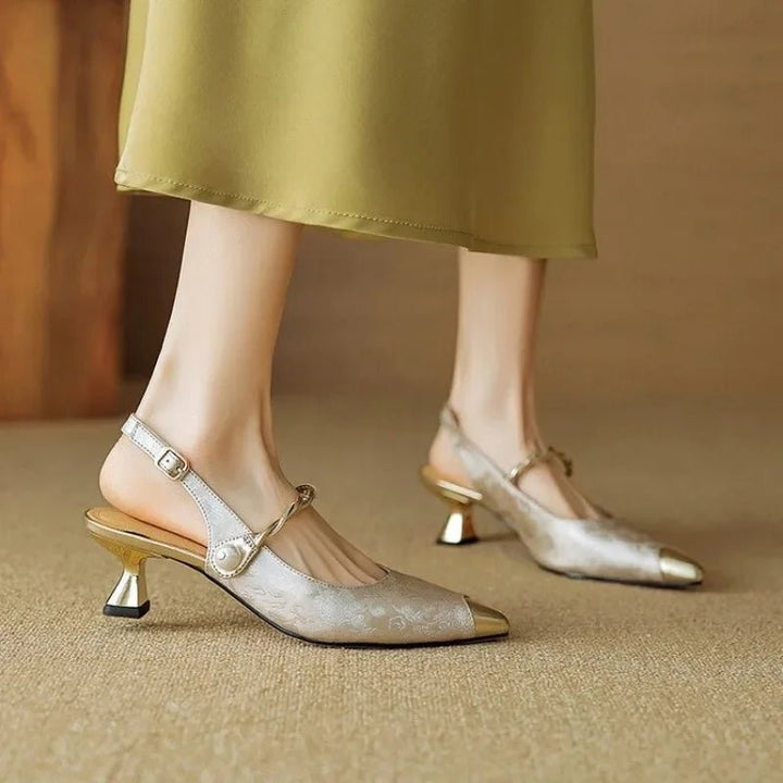 Isabella | Women's Kitten Heels Slingback Pumps with Pearl Strap