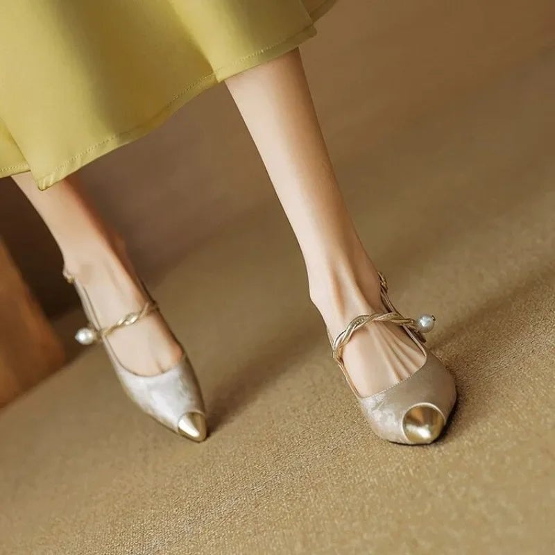 Isabella | Women's Kitten Heels Slingback Pumps with Pearl Strap
