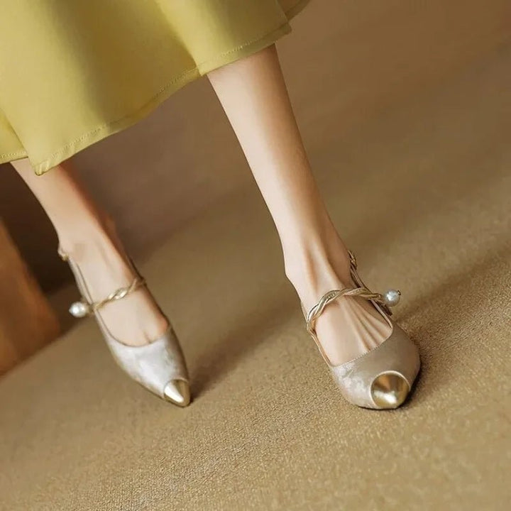 Isabella | Women's Kitten Heels Slingback Pumps with Pearl Strap