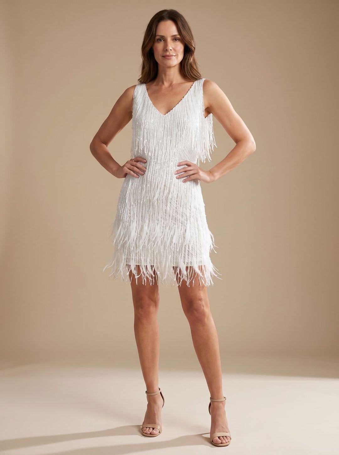 Isabella | Women's Sequin Fringe Cocktail Dress with Feather Hem