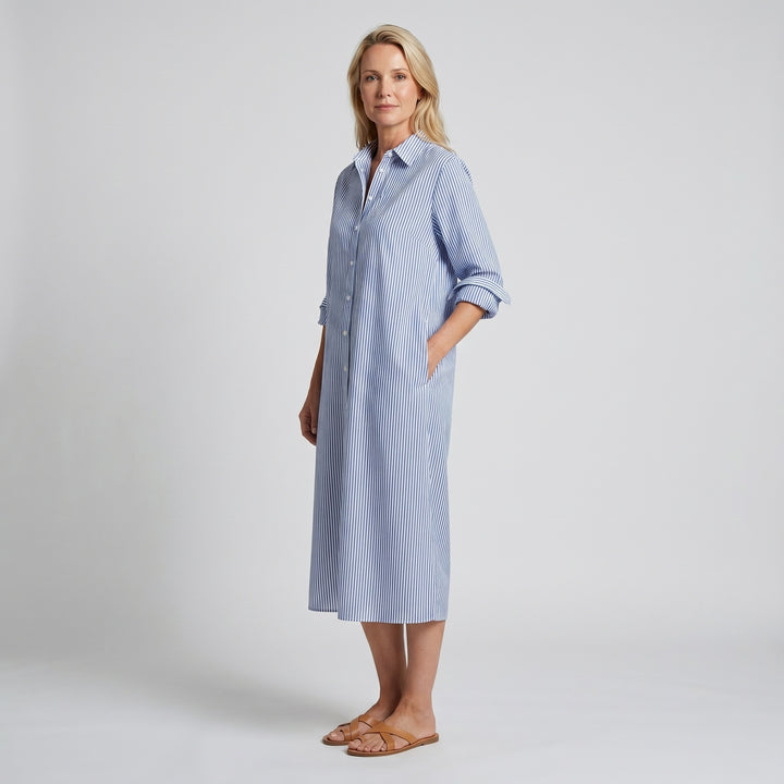 Jessica | Women's Striped Linen Shirt Dress Midi