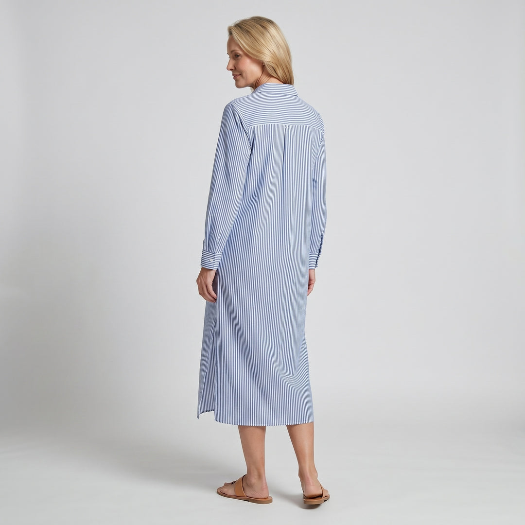 Jessica | Women's Striped Linen Shirt Dress Midi