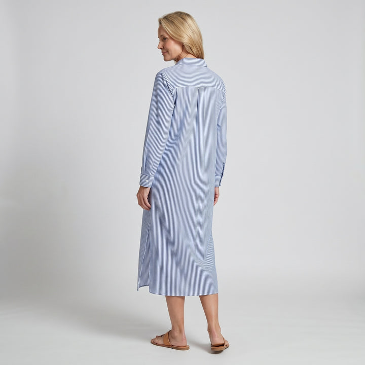 Jessica | Women's Striped Linen Shirt Dress Midi