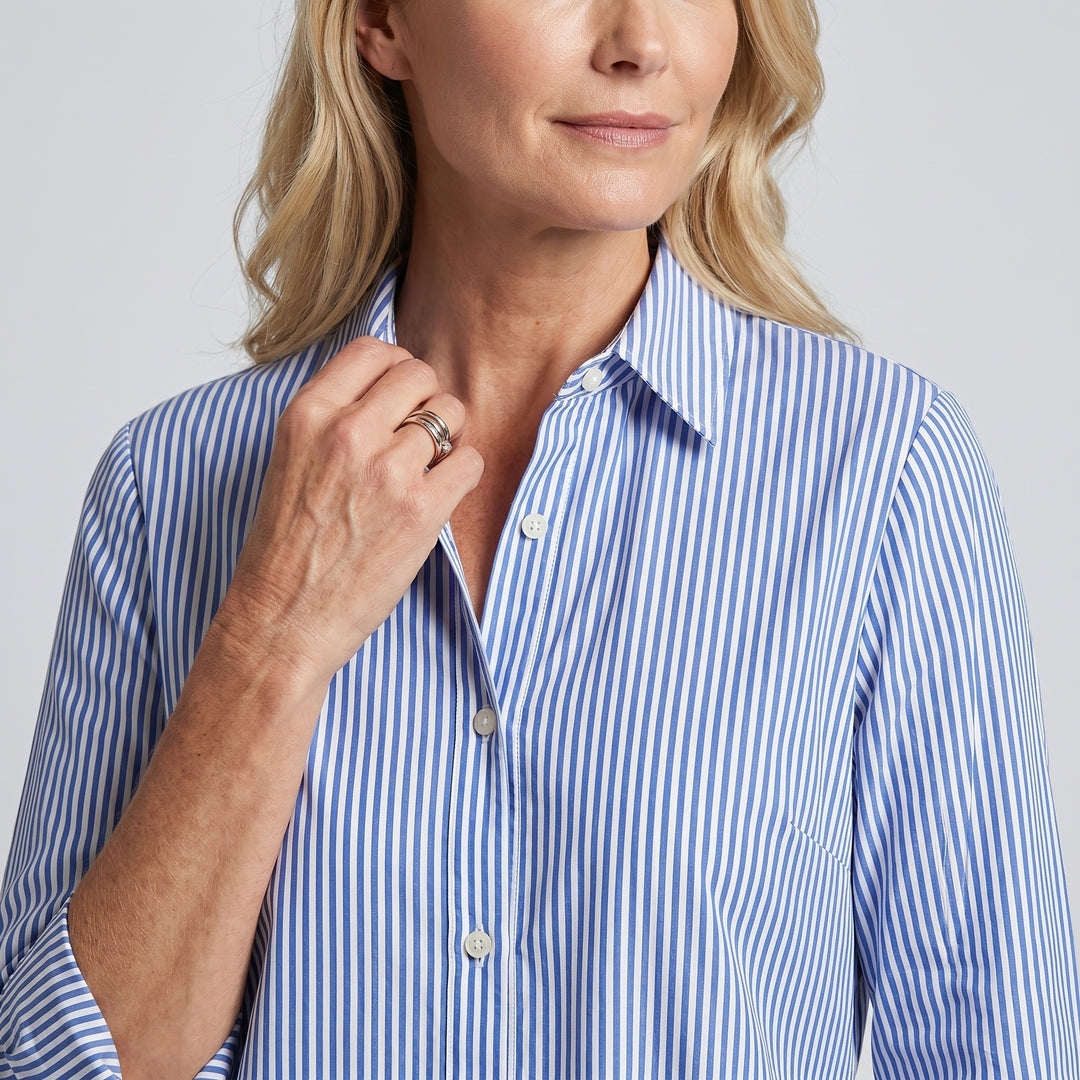 Jessica | Women's Striped Linen Shirt Dress Midi