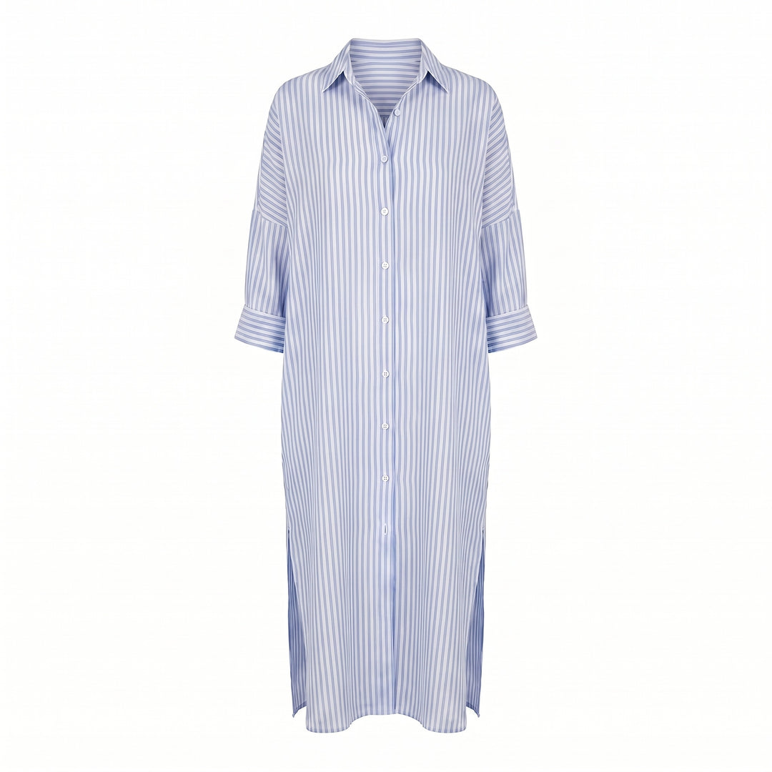 Jessica | Women's Striped Linen Shirt Dress Midi
