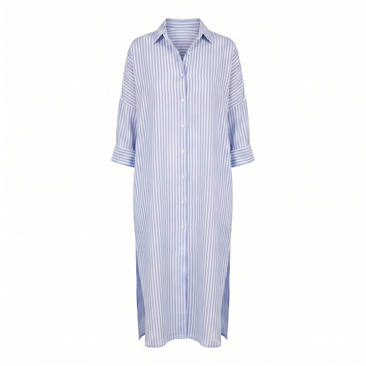 Jessica | Women's Striped Linen Shirt Dress Midi