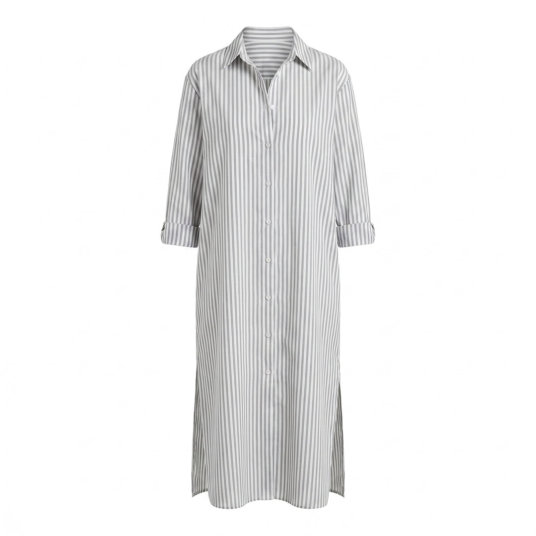 Jessica | Women's Striped Linen Shirt Dress Midi