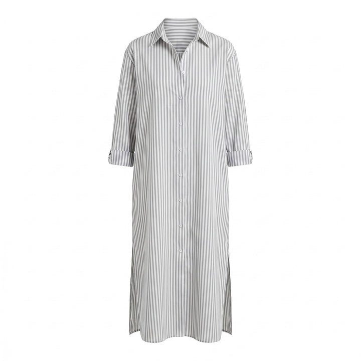 Jessica | Women's Striped Linen Shirt Dress Midi