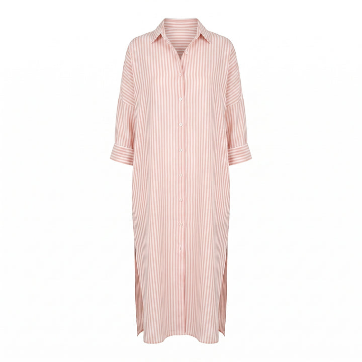 Jessica | Women's Striped Linen Shirt Dress Midi