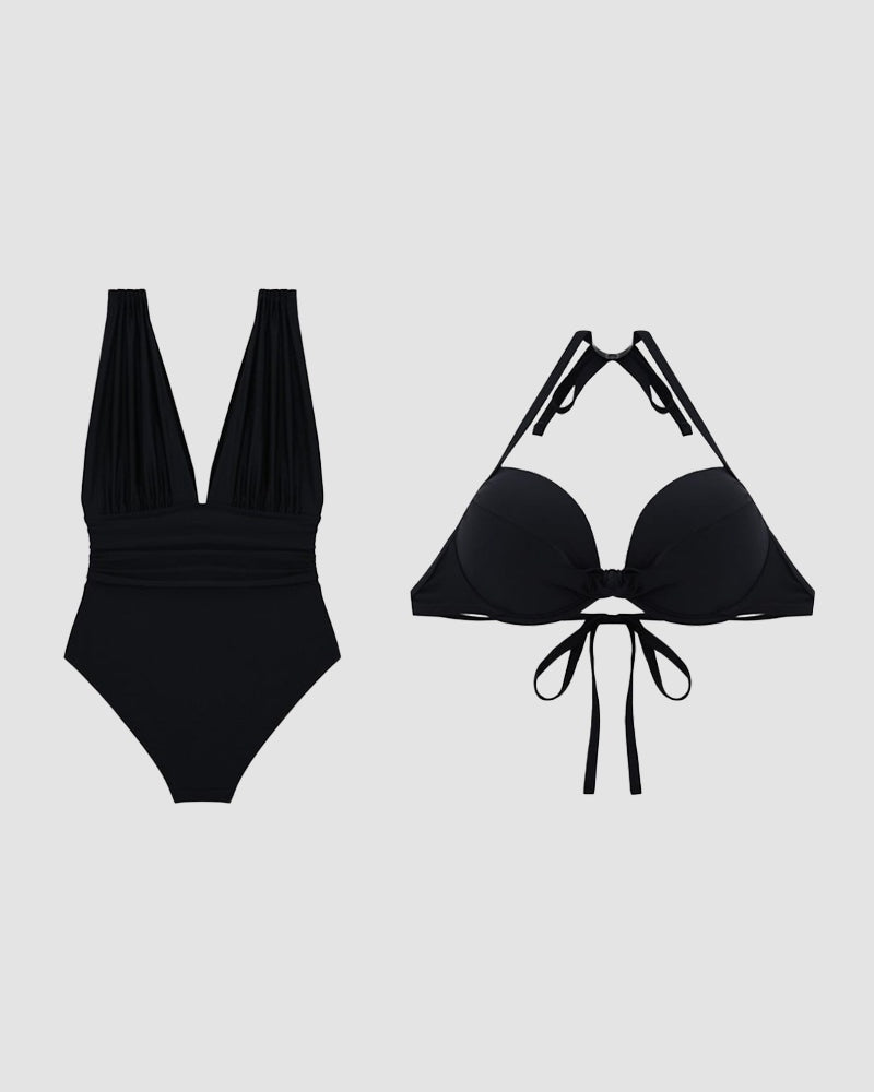 Josephine | Women's Deep V-Neck One Piece Swimsuit with Ruched Waist