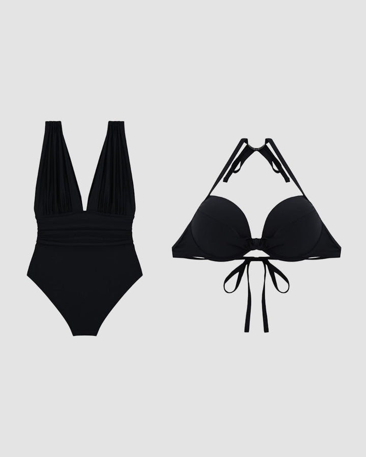 Josephine | Women's Deep V-Neck One Piece Swimsuit with Ruched Waist