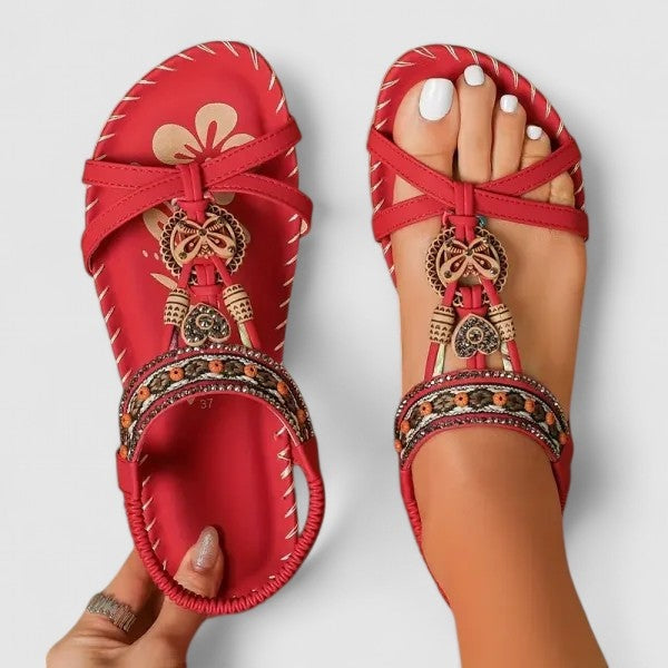 Layla | Women's Boho Strappy Sandals with Beaded Charm