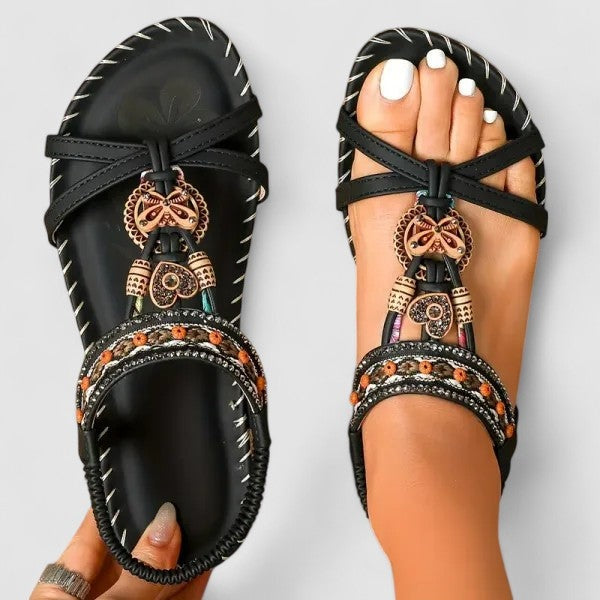 Layla | Women's Boho Strappy Sandals with Beaded Charm