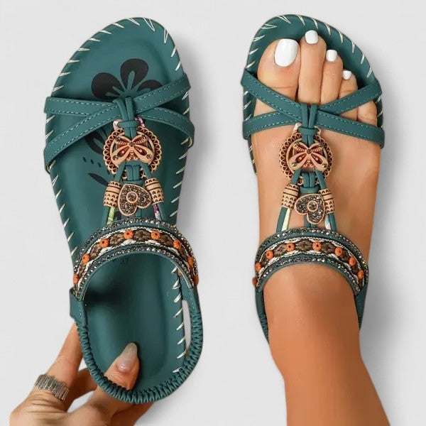 Layla | Women's Boho Strappy Sandals with Beaded Charm