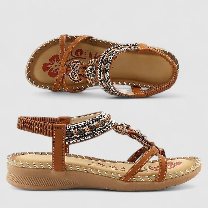 Layla | Women's Boho Strappy Sandals with Beaded Charm
