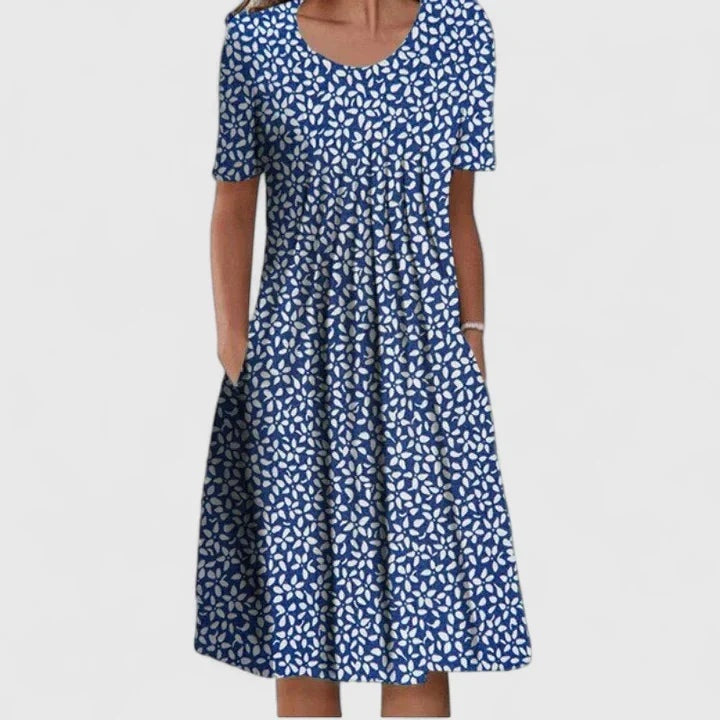 Layla | Women's Floral Midi Dress Short Sleeve with Pockets