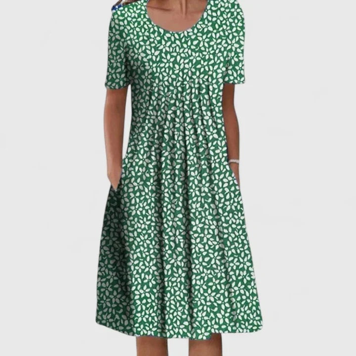 Layla | Women's Floral Midi Dress Short Sleeve with Pockets