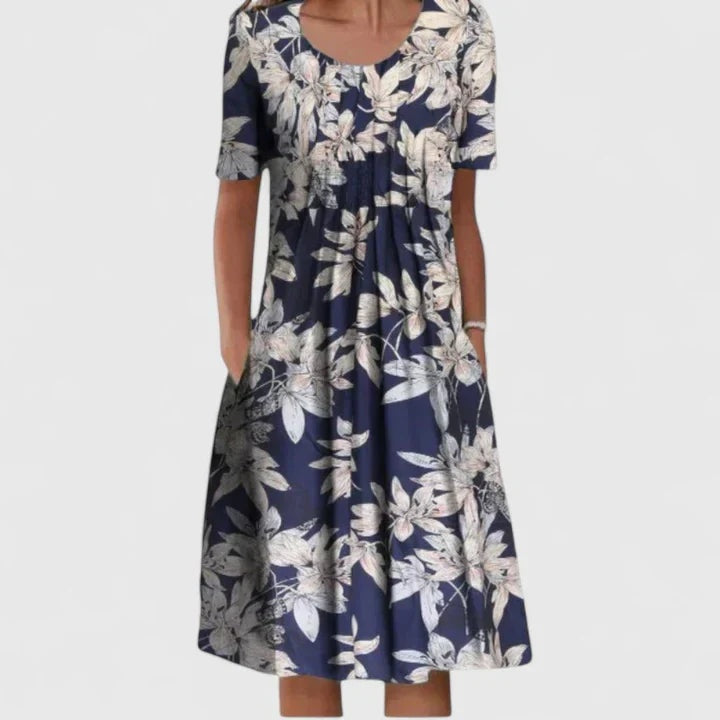 Layla | Women's Floral Midi Dress Short Sleeve with Pockets